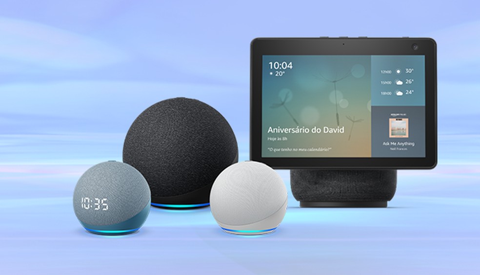 Os quatro novos dispositivos Echo anunciados pela Amazon. — Foto: Divulgação/Amazon