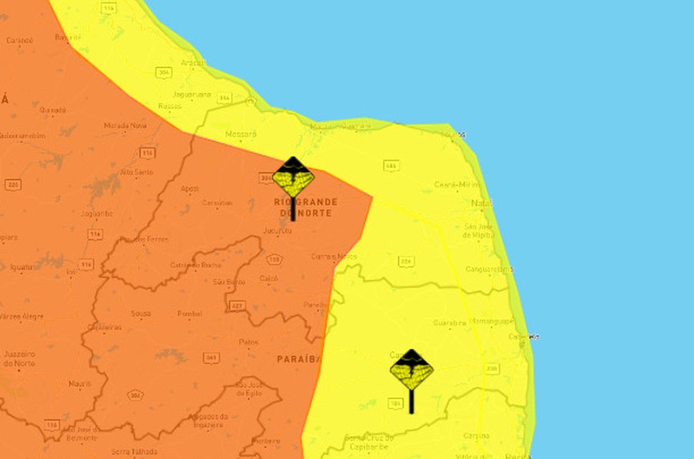 Inmet publica alertas de chuvas intensas para o Rio Grande do Norte  — Foto: Inmet/Reprodução