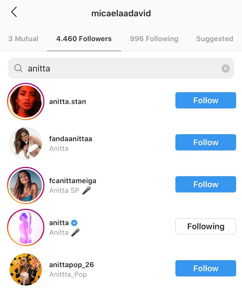 Anitta começa a seguir mãe e irmã de affair no Instagram (Foto: Reprodução/ Instagram)