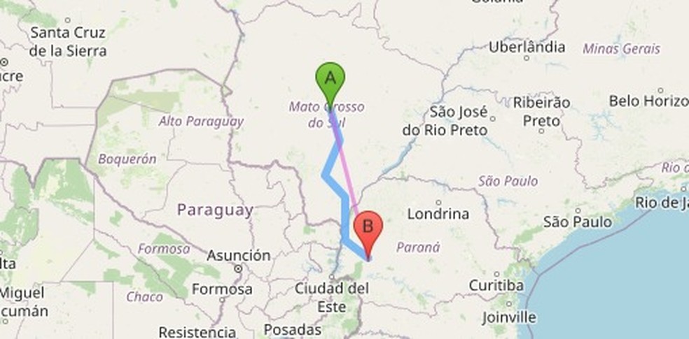 Homem percorreu mais de 600km de Campo Grande até Cascavel com a menina. — Foto: Reprodução