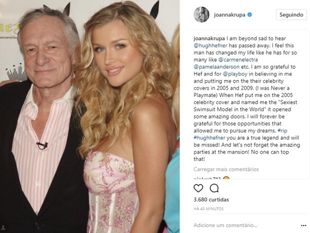Joanna Krupa lamenta morte de Hugh Hefner (Foto: Reprodução/Instagram)