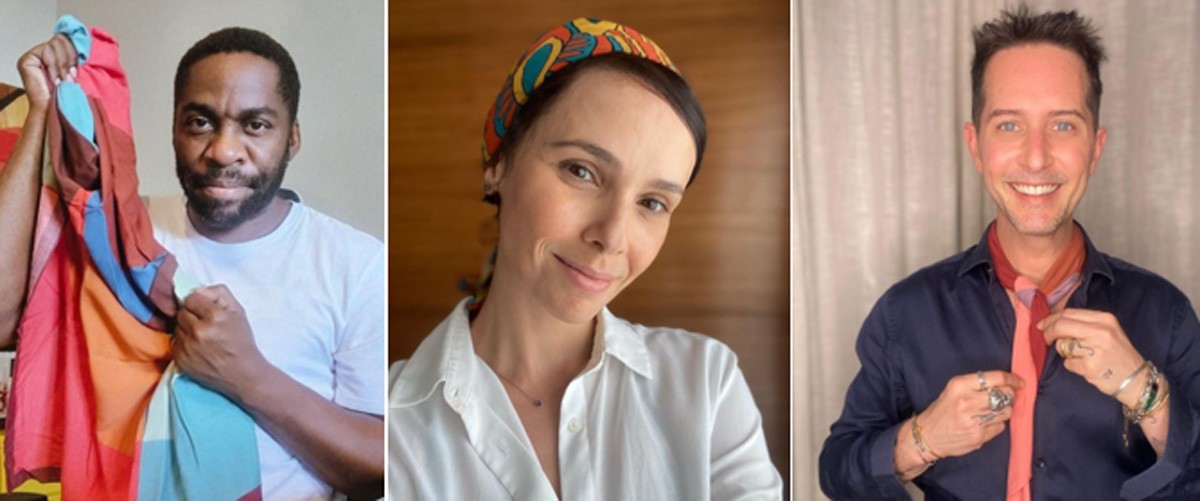 Lázaro Ramos, Débora Falabella e Arlindo Grund divulgaram suas fotos com lenços (Foto: Reprodução/Instagram)