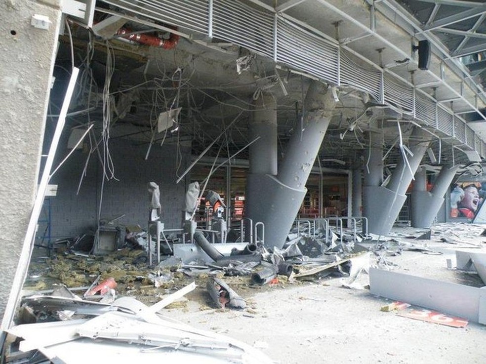 Destroços na Donbass Arena, estádio do Shakhtar — Foto: Shakhtar