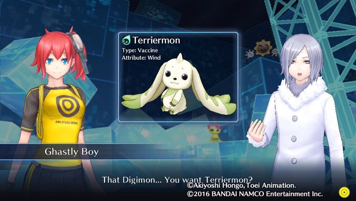 Escolha um dos três Digimons disponíveis para ser seu inicial (Foto: Reprodução/Tais Carvalho)