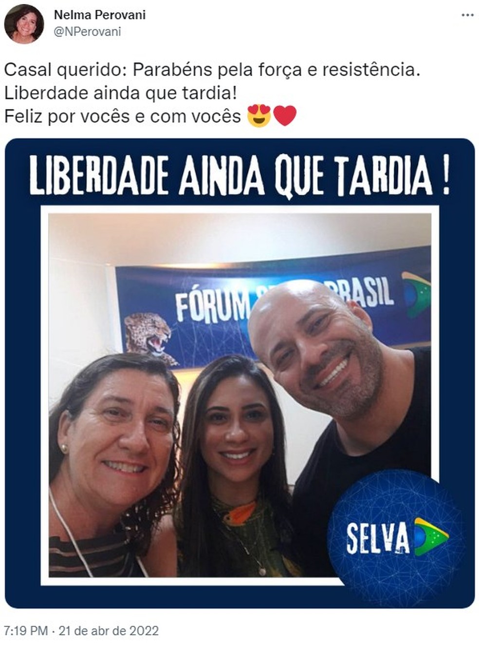 Nelma Perovani ao lado de Daniel Silveira e sua esposa Paola Silva â Foto: ReproduÃ§Ã£o
