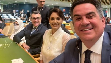 Michelle Bolsonaro e Ciro Nogueira na Assembleia da ONU — Foto: Reprodução