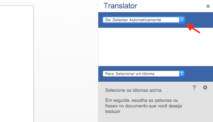 Configurando um idioma de entrada no tradutor de texto do Word Online (Foto: Reprodução/Marvin Costa)