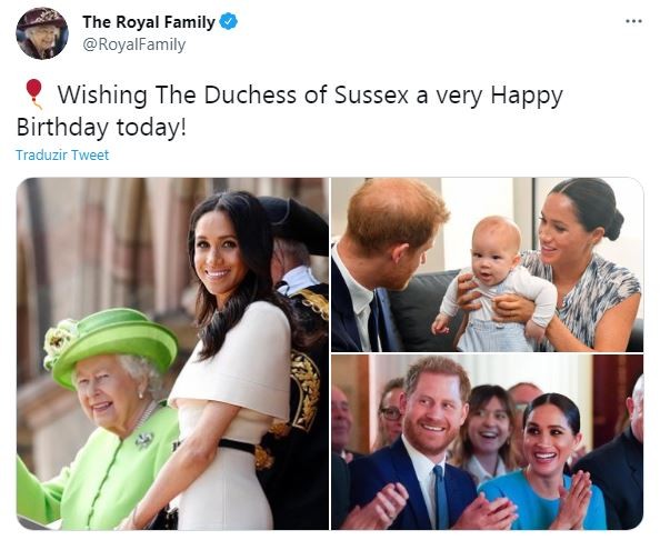 Família Real deseja feliz aniversário para Meghan Markle (Foto: Reprodução / Twitter)