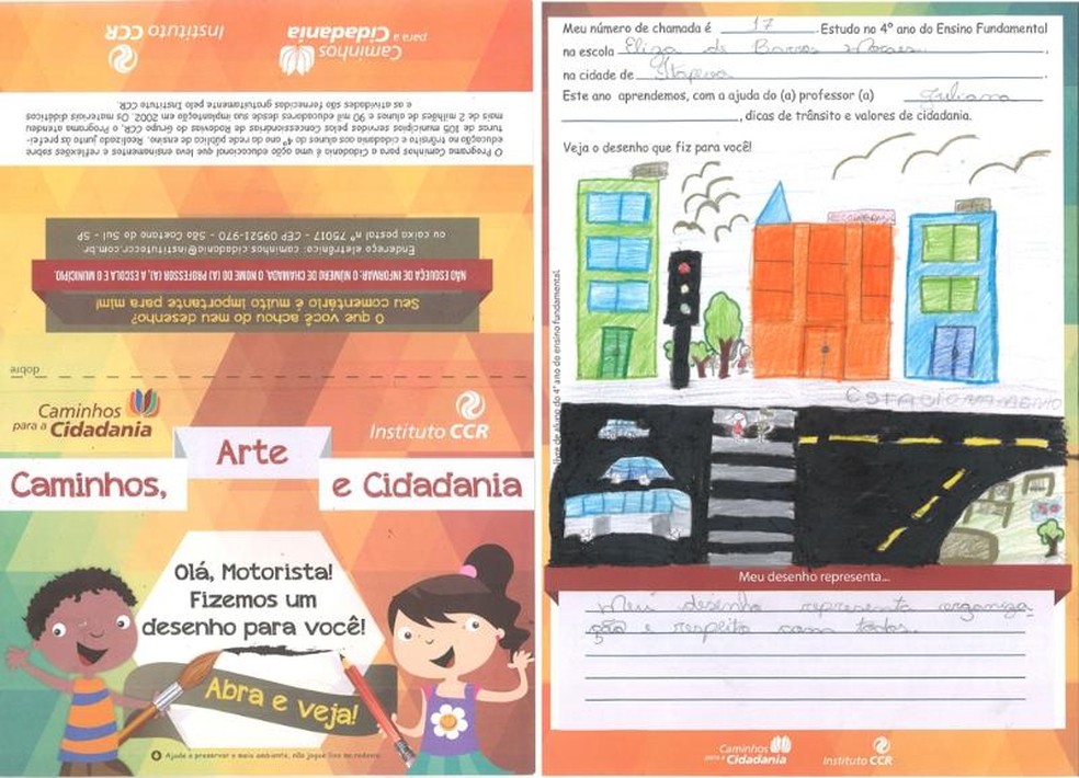 Desenho são de alunos da rede pública de ensino da região de Itapetininga (Foto: Divulgação/Concessionária CCR SPVias)
