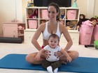 Fernanda Pontes exibe barriga sarada e mostra malhação com bebê