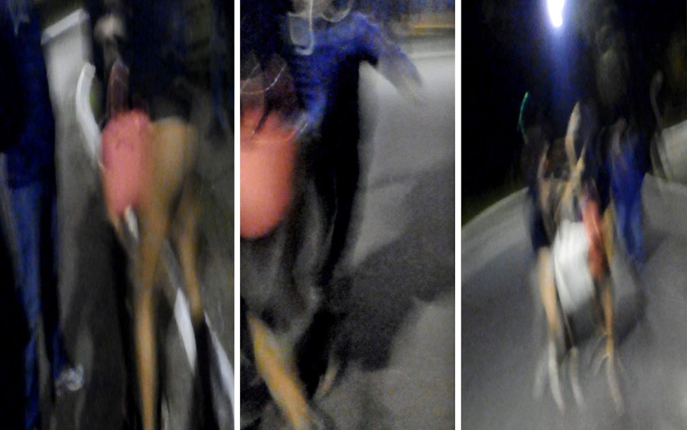 Vídeo feito por travestis mostra elas sendo perseguidas e chutadas por vigilantes apontados como policiais militares (Foto: Reprodução/WhatsApp)