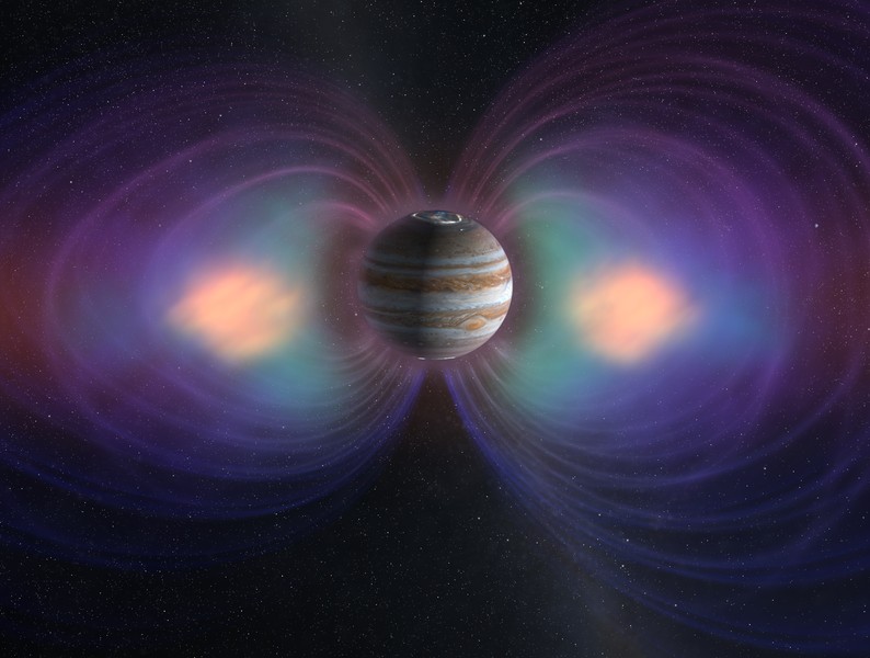 Representação artística da Magnetosfera de Júpiter (Foto: NASA/JPL/Wikimedia Commons)