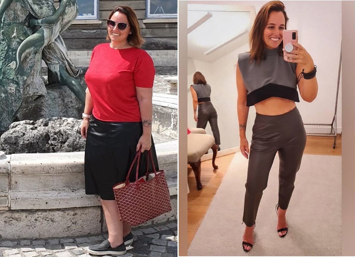 Mariana Belém antes e depois de eliminar 28 kg (Foto: Acervo pessoal)