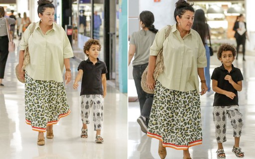 Regina Casé passeia com o neto em shopping na Zona Sul do Rio 