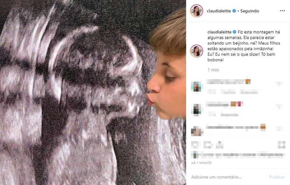 Claudia Leitte faz montagem com foto de ultrassom de Bela em que simula beijo com filho mais novo â€” Foto: ReproduÃ§Ã£o/Instagram