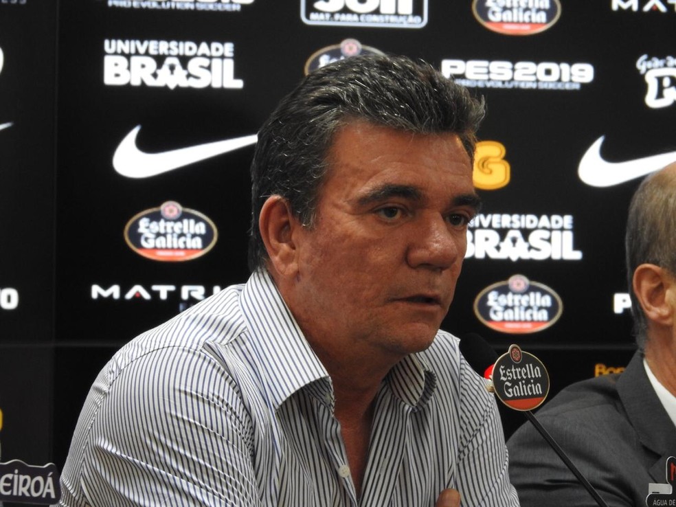 Andrés Sanchez, presidente do Corinthians, em entrevista coletiva — Foto: Marcelo Braga