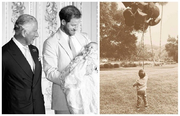 O Príncipe Charles em seu primeiro encontro com neto, Archie, e uma foto recente compartilhada pelo Príncipe Harry e pela atriz Meghan Markle celebrando os dois anos do filho (Foto: Instagram)