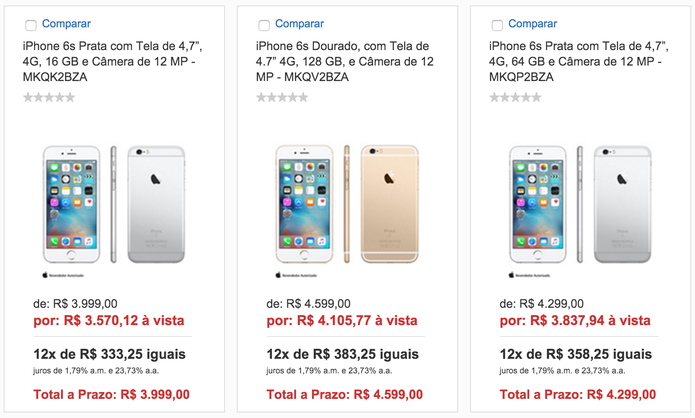 Preço iPhone 6S (Foto: Reprodução)