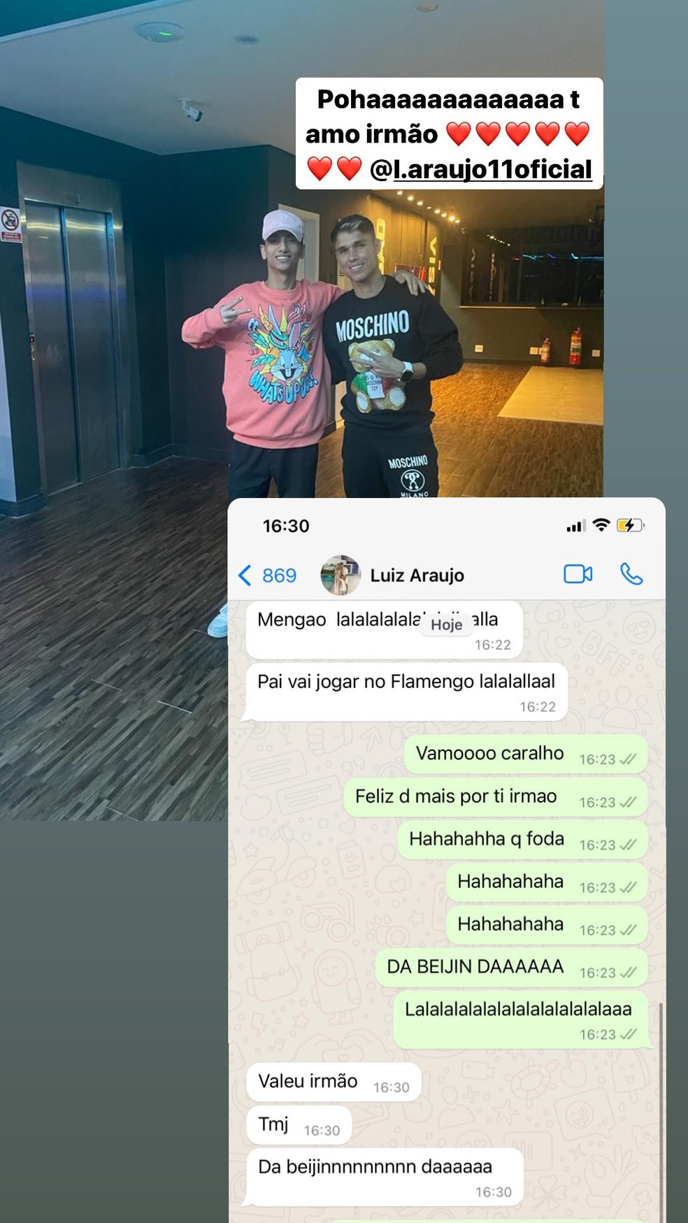 Luiz Araújo comemora acerto com o Flamengo — Foto: Reprodução