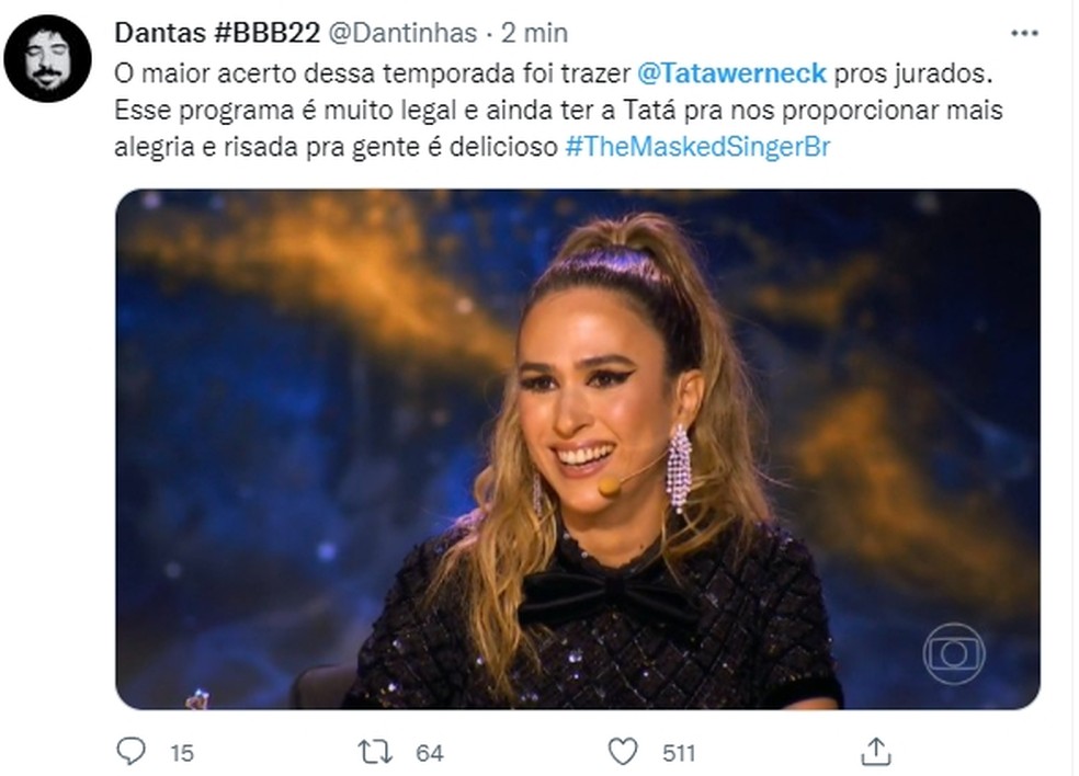 The Masked Singer Brasil&#39;: comentários inusitados de Tatá Werneck se destacam na estreia | 2022 | Gshow