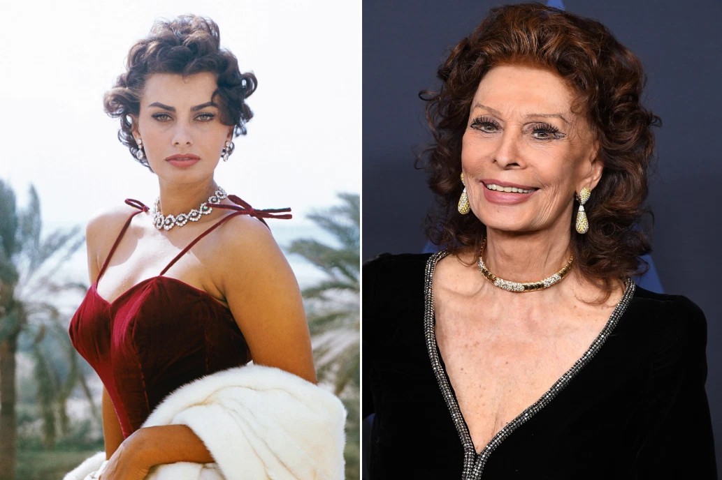 Aos 86, Sophia Loren - fotos de 1965 e em 2019 - disse à AARP que ainda se sente com 20 anos (Foto: Getty Images)