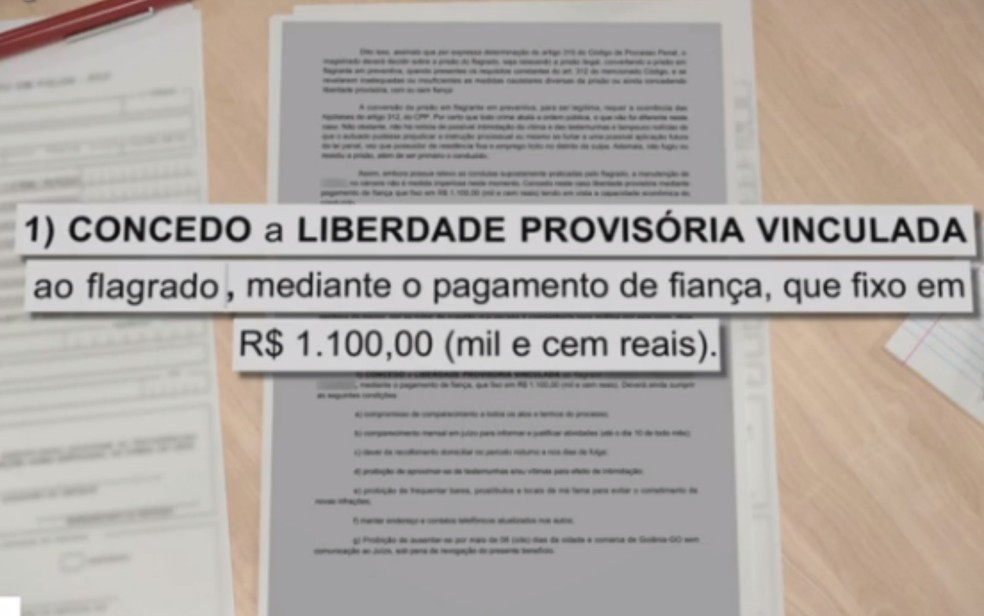 Suspeito foi solto em menos de 24h após pagar fiança de R$ 1,1 mil, em Goiânia - Goiás — Foto: Reprodução/TV Anhanguera