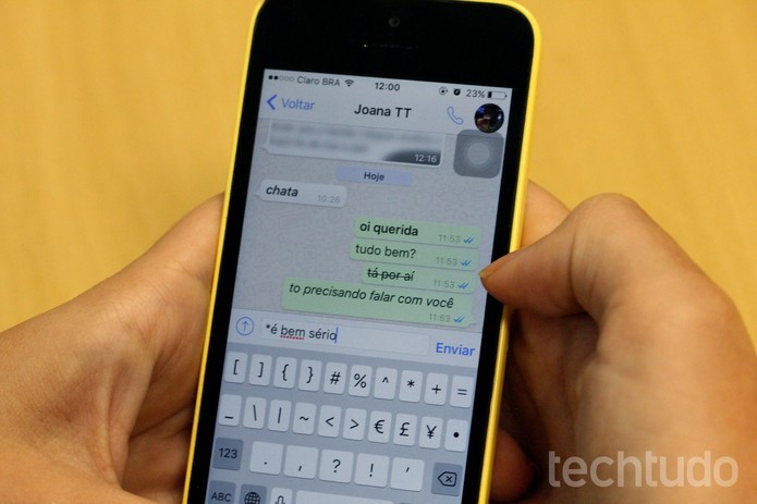 WhatsApp passa a permitir texto com formatação especial (Foto: Carolina Ochsendorf/TechTudo)