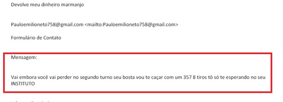 E-mail encaminhado ao ex-presidente Lula — Foto: Reprodução