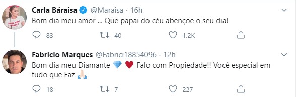 Maraisa e Fabrício trocam mensagens carinhosas no Twitter (Foto: Reprodução / Twitter)