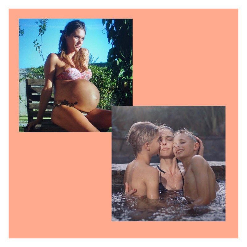 À direira, Fernanda Lima grávida dos gêmeos e à esquerda, ao lado dos meninos atualmente (Foto: Reprodução Instagram)