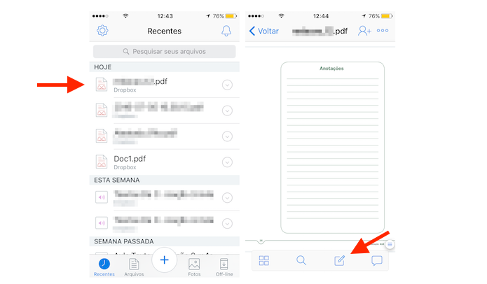 Opção de edição para um documento PDF no Dropbox para iPhone (Foto: Reprodução/Marvin Costa)