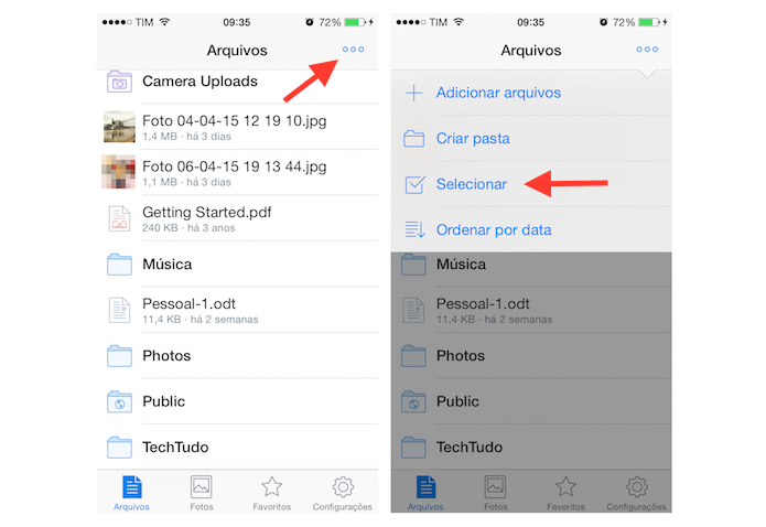 Utilizando a ferramenta de seleção de arquivos e pastas do Dropbox para iPhone (Foto: Reprodução/Marvin Costa)