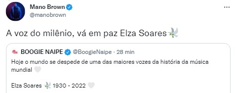 Mano Brown lamenta morte de Elza Soares (Foto: Reprodução/Twitter)