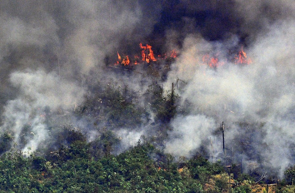 Foto aÃ©rea mostra fumaÃ§a em floresta a 65 km de Porto Velho, em RondÃ´nia â€” Foto: Carl de Souza/AFP