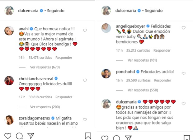 Integrantes do RBD parabenizam Dulce Maria por gravidez (Foto: Reprodução/Instagram)