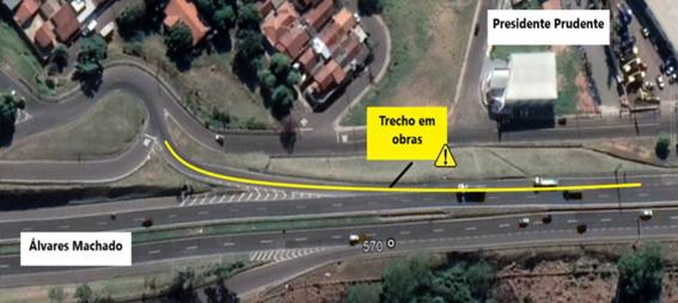 Obras na Rodovia Raposo Tavares alteram tráfego de veículos na região de Presidente Prudente — Foto: Reprodução/Cart