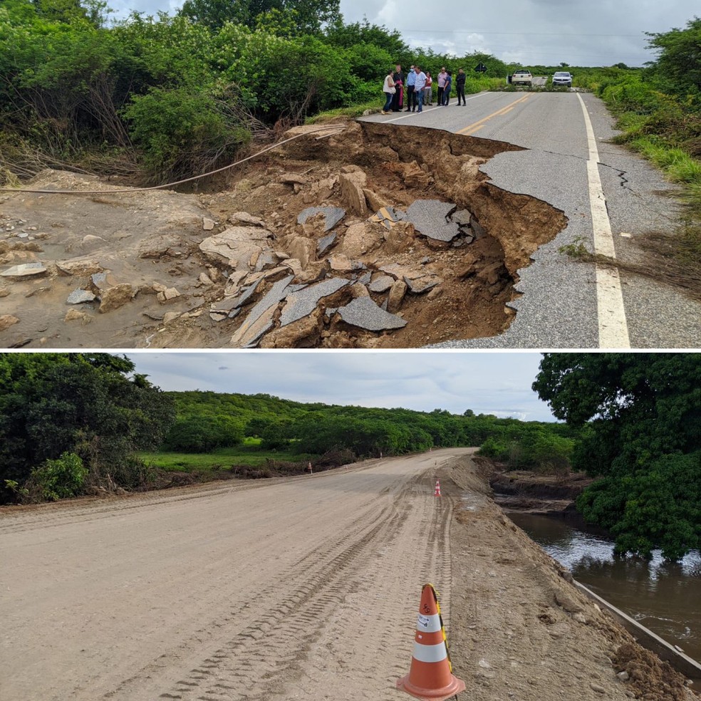 Estradas destruídas em chuvas no Ceará passam por recuperação; uma segue interditada — Foto: Governo do Estado