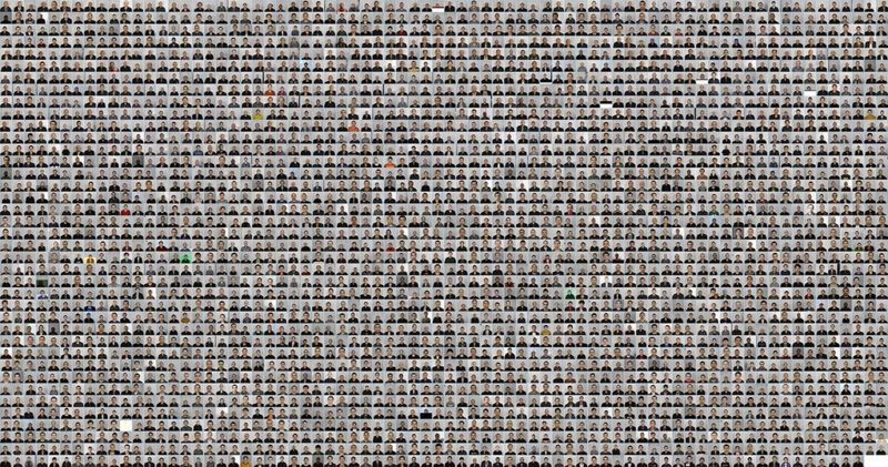 Esse aglomerado de imagens contém as fotos de 2.884 uigures detidos (Foto: BBC News)