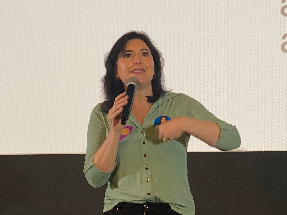 Simone Tebet durante campanha — Foto: Priscilla Aguiar/g1