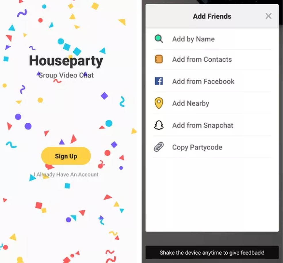 No HouseParty existem diversas maneiras de convidar sues contatos para um chat de vídeo — Foto: Reprodução/HouseParty