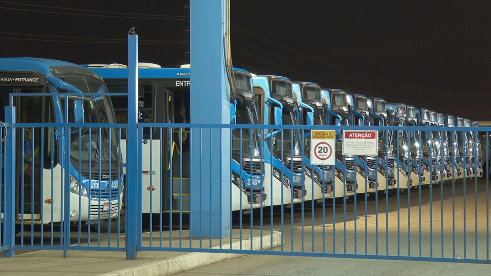 Ônibus em garagem da Urbi, em Samambaia — Foto: TV Globo/Reprodução