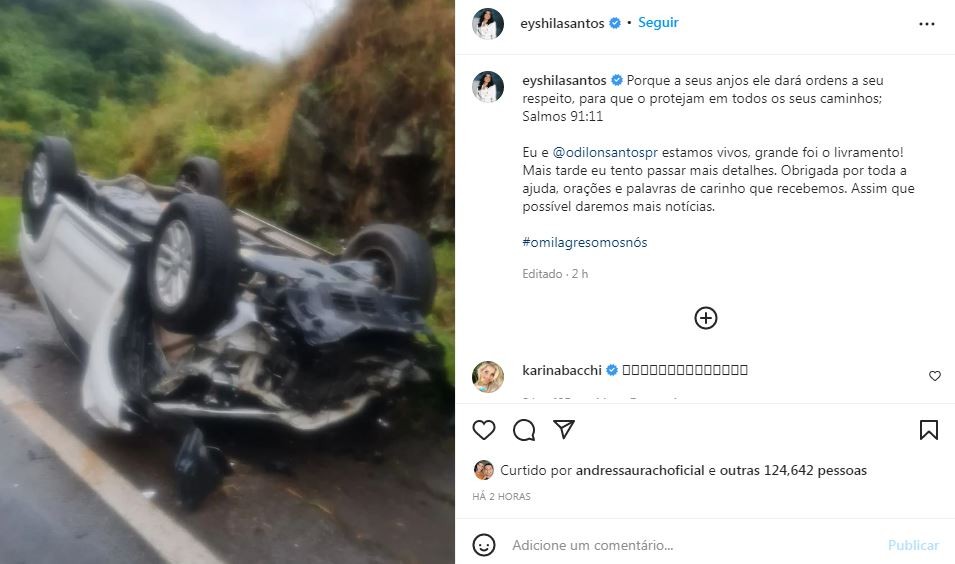 Eyshila sofreu acidente de carro (Foto: Reprodução / Instagram)