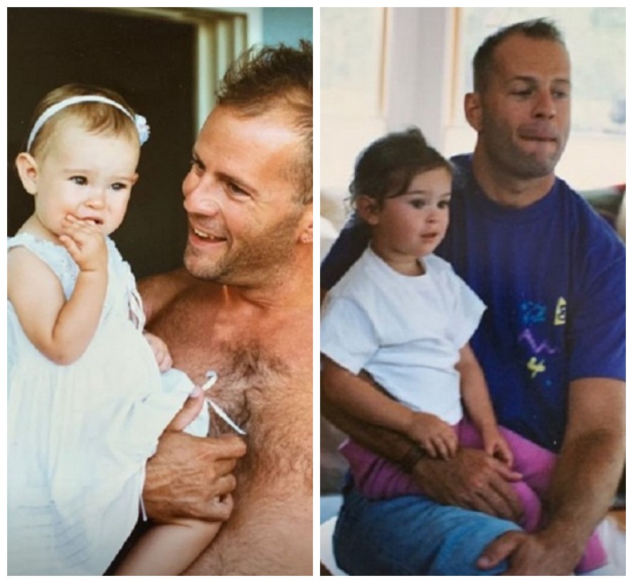 Duas das fotos de infância compartilhadas por Rumer Willis em homenagem ao pai, o ator Bruce Willis (Foto: Instagram)
