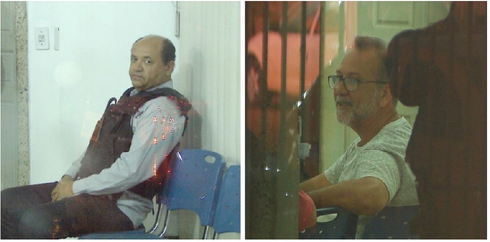 Hamilton Santiago (de colete a prova de balas) e Osvaldo Pittaluga, secret&aacute;rio e adjunto da Sedam, respectivamente, foram presos durante a Opera&ccedil;&atilde;o Pau Oco. &mdash; Foto: Reprodu&ccedil;&atilde;o/Rede Amaz&ocirc;nica