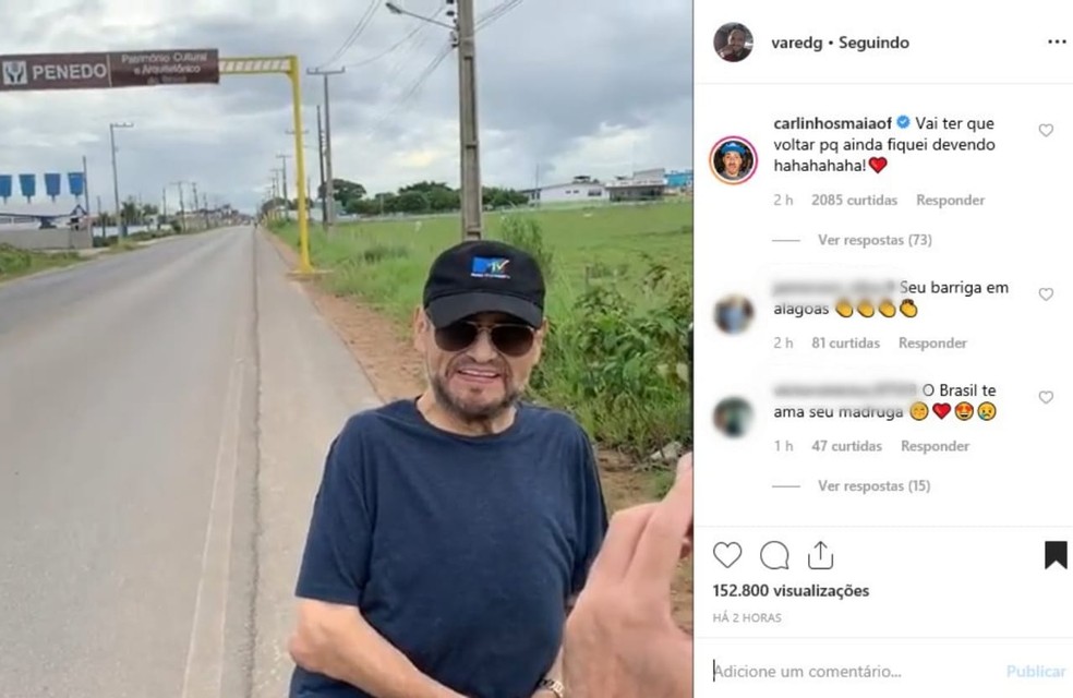 Edgar Vivar, o ‘Senhor Barriga’ faz visita surpresa a vila de Carlinhos Maia em Penedo, AL — Foto: Reprodução/Instagram