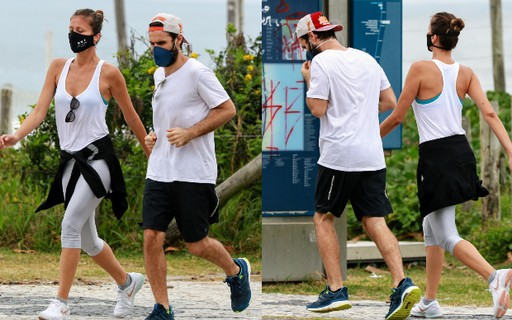 Ellen Jabour se exercita de máscara com o namorado no Rio