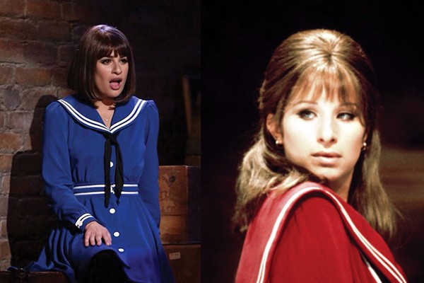Lea Michele em sua versão de Funny Girl para cena da série 'Glee', e Barbra Streisand como Fanny Brice no filme 'Funny Girl - A Garota Genial' (1968) (Foto: Divulgação)