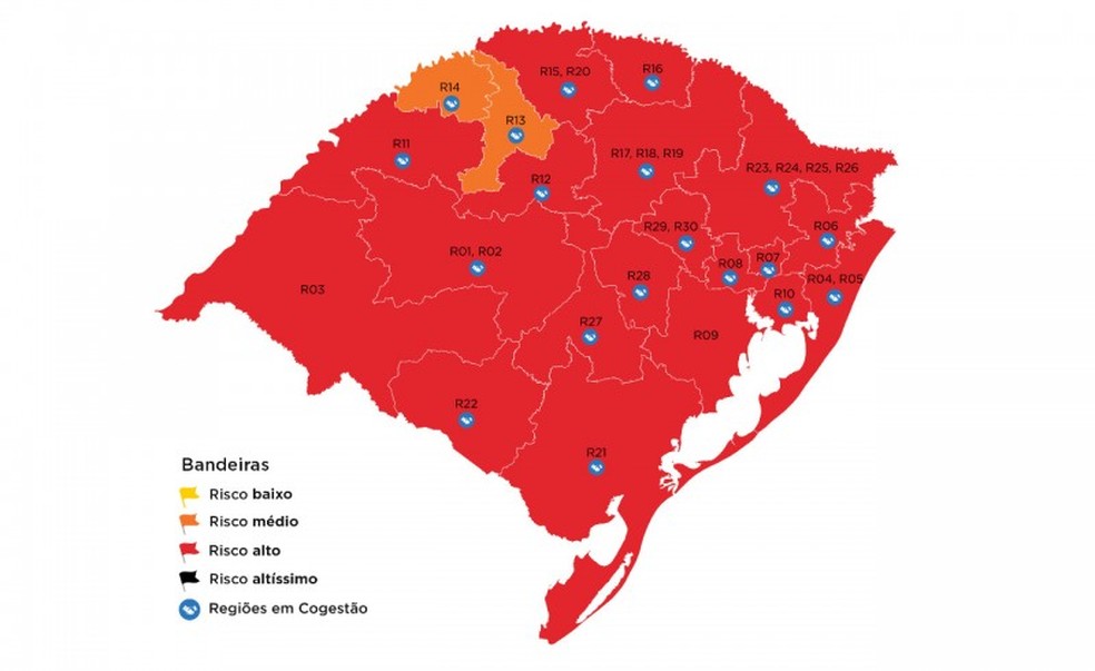 Mapa Preliminar Do Distanciamento Controlado Tem 95 8 Do Rs Em Bandeira Vermelha Rio Grande Do Sul G1