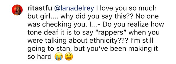 Fãs criticam comentário de Lana Del Rey (Foto: Reprodução / Instagram)