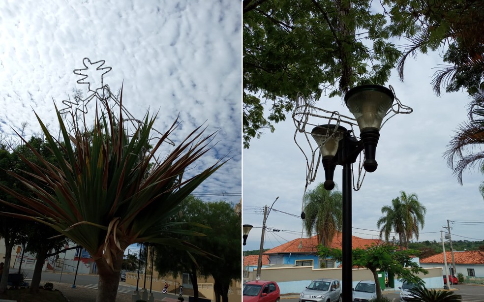 Ato de vandalismo danifica enfeites de Natal em praça de Guareí  — Foto: Portal Guareí/Divulgação